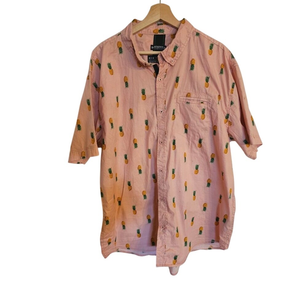 Men's Raw Yarn Pineapple button down shirt Size 3XL‎ Pink Short Sleeve